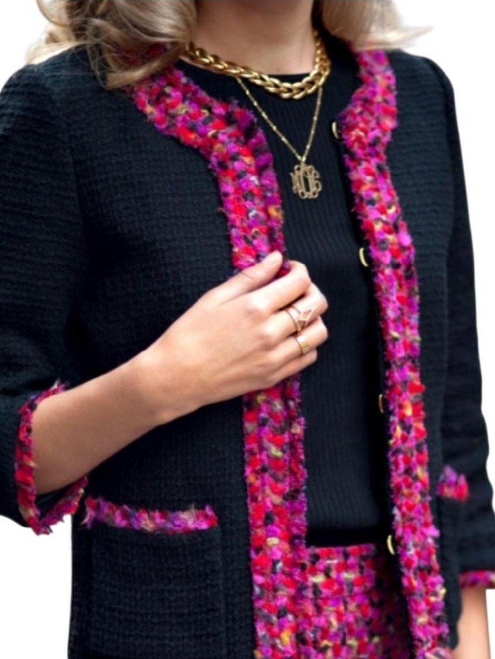 kate spade new york Black Pink Fringe Blazer Jacket Hook & Eye Lined Pockets